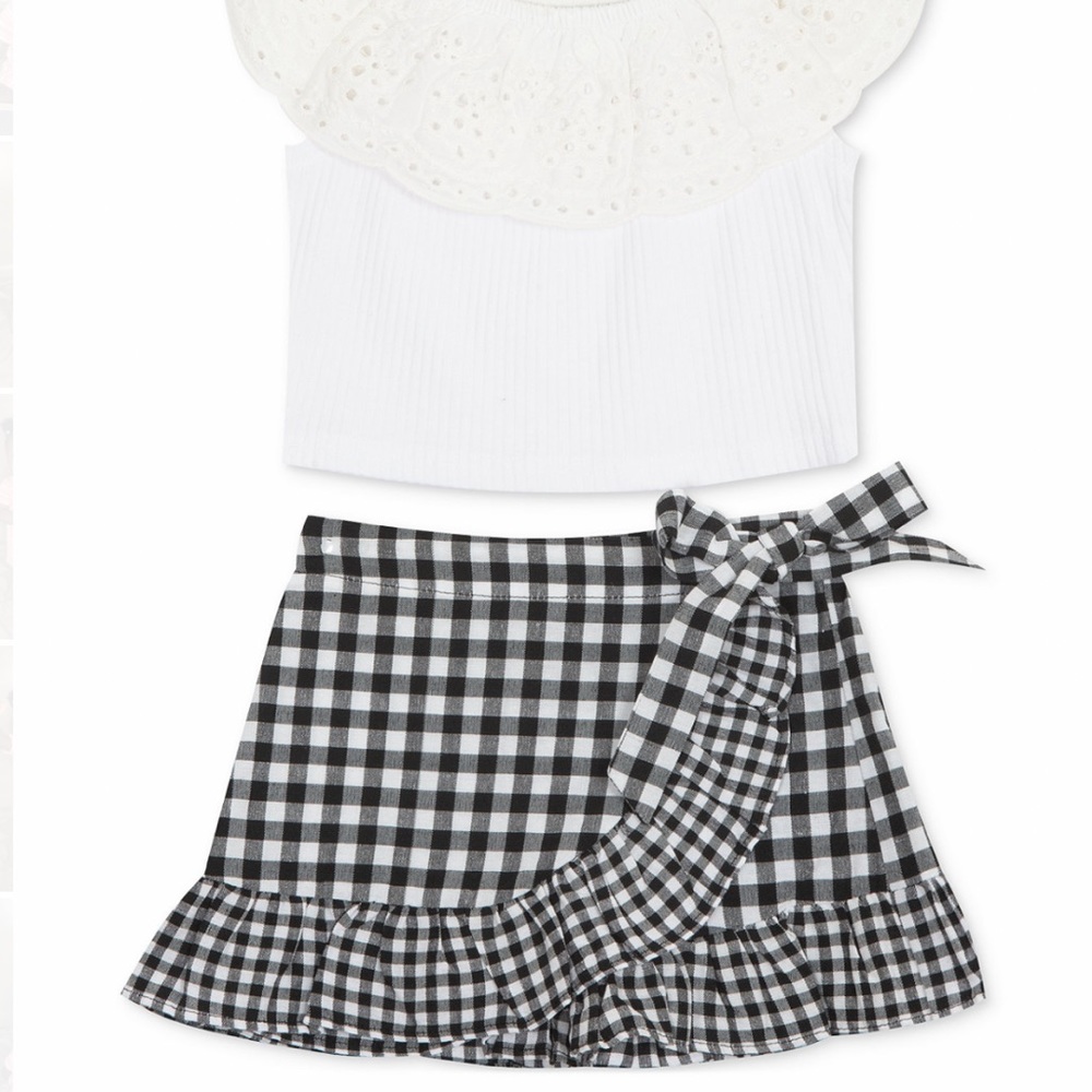 Baby 2-piece ruffle top & Gingham Print Skort Set